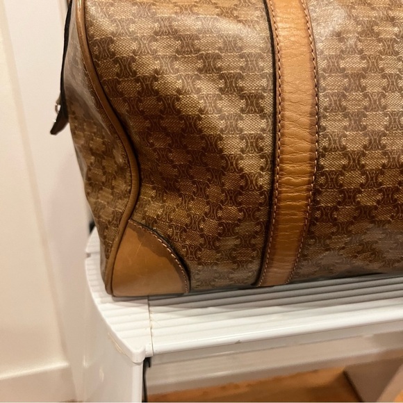 CELINE Macadam Leather & PVC Boston Bag Brown Authentic - Picture 2 of 14